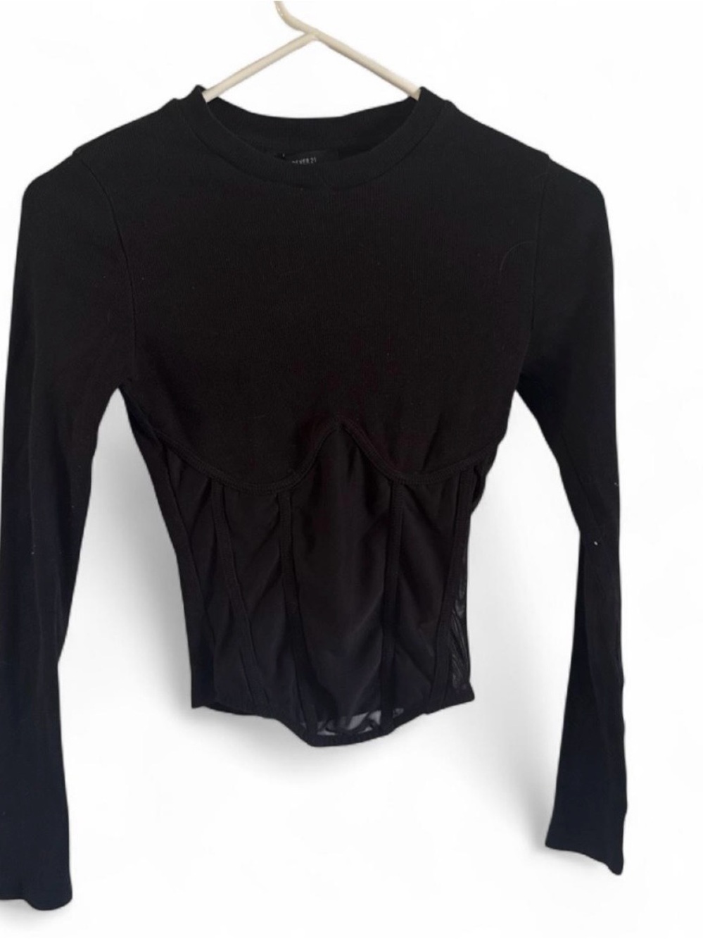 Forever 21 Black Long-Sleeve Mesh Corset Top